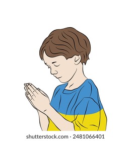 Pray for Ukraine child praying illustration