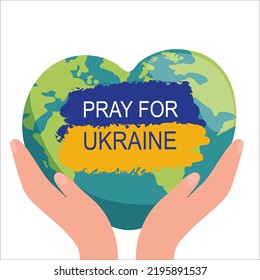 Pray for Ukraine concept background, Ukraine flag love shape praying concept vector illustration. Pray For Ukraine peace. Save Ukraine from Russia