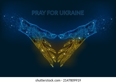 Pray for Ukraine concept in flag colors . Polygonal low poly style illustration
