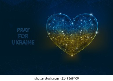 Pray for Ukraine concept in flag colors . Polygonal low poly style illustration