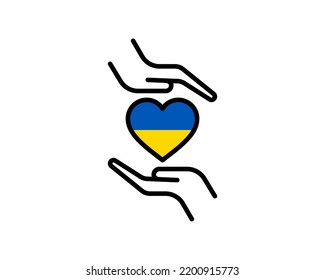 Pray for Ukraine concept illustration with national flag, hand, and map. Ukrainian flag praying concept vector illustration. Pray For peace Stop the war against Ukraine.