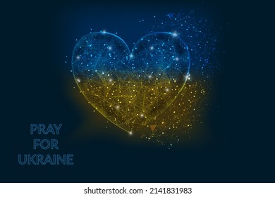 Recen por el concepto de Ucrania. Salvemos Ucrania y yo apoyo a Ucrania. Bandera de forma de corazón de ucrania. Ilustración poligonal de estilo de polos bajos