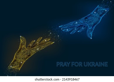 Pray for Ukraine concept. Save Ukraine and I Support Ukraine. Colors flag of ukraine. Polygonal low poly style illustration