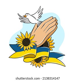 Pray for Ukraine concept vector illustration. dove of peace and the flag of Ukraine