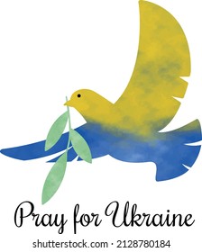 Pray for Ukraine dove with watercolor flag wish for peace
