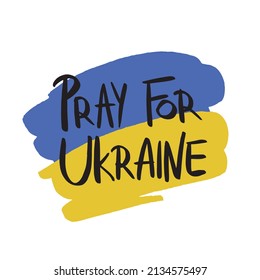 Recen por Ucrania, la bandera ucraniana reza como ilustración vectorial de concepto. Recen por la paz en Ucrania. Salvemos a Ucrania de Rusia. Aislado sobre fondo blanco. EPS 10