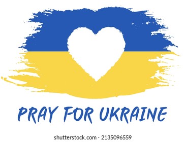 Pray for Ukraine, Ukraine flag praying concept vector illustration.  Heart icon with colors of Ukrainian flag. Vector isolated on white. Pray for peace Ukraine.
