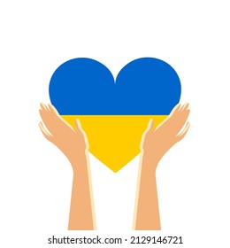 Pray for Ukraine. Heart with the flag of Ukraine in the hands of the people. Love for your Motherland, support and faith in victory. Vector.