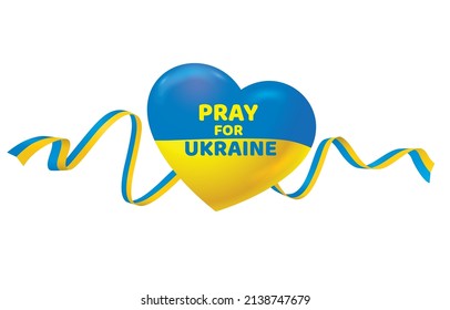 Pray for Ukraine, heart with a yellow-blue ribbon of the flag of Ukraine. Vector illustration