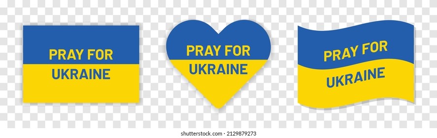 Pray for Ukraine icon flag sign banner on transparent background.