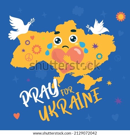 Pray for Ukraine. International protest - Stop Russian aggression against Ukraine. Vector illustration. Pray for peace Ukraine Vector flat illustration  