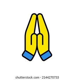 pray for Ukraine. namaste blue and yellow outline filled icon. i stand with Ukraine. peace for Ukraine. stop war in Ukraine