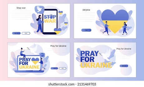 Pray for Ukraine. No war. Stop war. Flying bird as symbol of peace. Save Ukraine. Screen template for landing page, template, ui, web, mobile app, poster, banner, flyer. Vector illustration