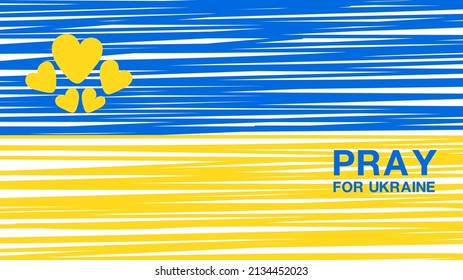 Reza por Ucrania sobre el fondo de la línea de bandera, textura de la línea de bandera de Ucrania, concepto de No war en Ucrania, volante de folletos, pancarta azul y amarilla, diseño de fondo de línea abstracta, diseño de cubierta, vector de corazones