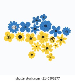 Pray for Ukraine peace concept. Borders of the territory of Ukraine with flowers.  Save Ukraine from russia. Vector illustration