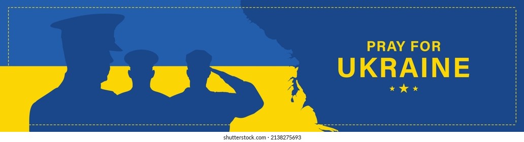 Bete für die Ukraine Save Ukraine. Banner zur Unterstützung der Bevölkerung des Landes, vor dem Hintergrund der ukrainischen Flagge.