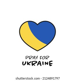 Pray for Ukraine sign. Heart icon with colors of Ukrainian flag. Crisis in Ukraine concept. Vector isolated on white