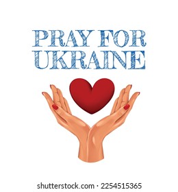 Pray for Ukraine sign. Heart icon with colors of Ukrainian flag. Crisis in Ukraine concept. Vector isolated on white