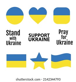 Pray for Ukraine, Stay with Ukraine, Support Ukraine. Save Ukraine from russia. Ukrainian flag symbol. Blue and yellow illustration.