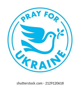 Pray for Ukraine sticker icon. Christian prayer and support for Ukrainian peace symbol with dove sign. Vector illustration.