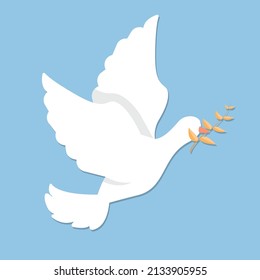 Pray for Ukraine. stop the war. Flying peace dove with olive branch logo symbol. Dove peace symbol.