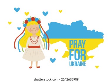 Pray For Ukraine. Stop War in Ukraine. Pray for Ukraine peace. Vector illustration.