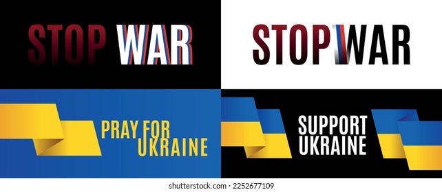 Pray for Ukraine. Stop war. Support Ukraine. Concept antiwar poster 2x2 vector illustration on colorful isolated background
