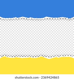 Rezar por Ucrania rota la plantilla de fondo de la bandera de papel. Realista luz vacía chatarra de ayuda ucraniana donar fondo con espacio para texto