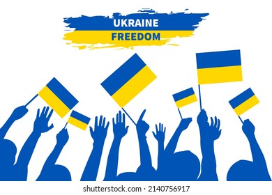 Pray for Ukraine. Ukrainian flags with people vector illustration. Pray For Ukraine's peace. Save Ukraine from Russia.