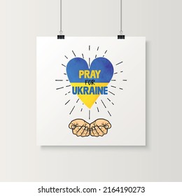 Bete für die Ukraine! Aquarellherz mit ukranischer Flagge. Unterstützen Sie das ukrainische Symbol. Kein Krieg. Vektorgrafik. Slogan, Aufruf zum Frieden, Unterstützung für die Ukraine. Hör auf zu Krieg. T-Shirt, Plackard Print