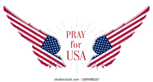 Pray for USA. Coronavirus outbreak in America. Angel Wings in United States flag color.