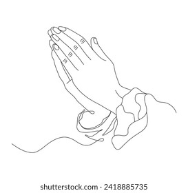 Pray vector in continuous style. Man, prist prays. Praying hand line art illustration