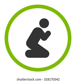 Pray vector icon. This rounded flat symbol is drawn with eco green and gray colors on a white background.