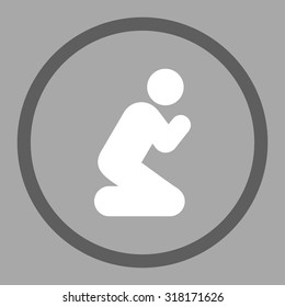 Pray vector icon. This rounded flat symbol is drawn with dark gray and white colors on a silver background.