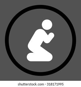 Pray vector icon. This rounded flat symbol is drawn with black and white colors on a gray background.