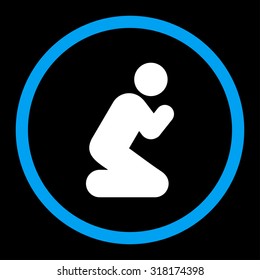 Pray vector icon. This rounded flat symbol is drawn with blue and white colors on a black background.