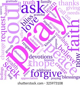 Pray word cloud on a white background. 