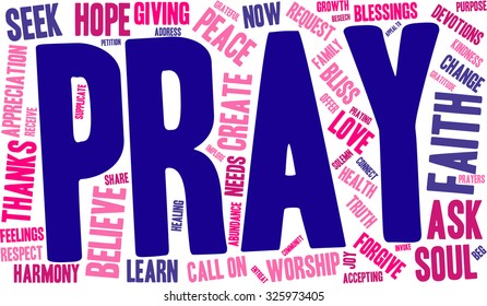 Pray word cloud on a white background. 