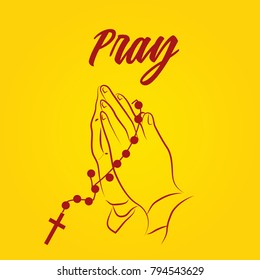 Pray Word, Praying Hands, Vector Illustration