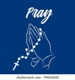 Pray Word, Praying Hands, Vector Illustration