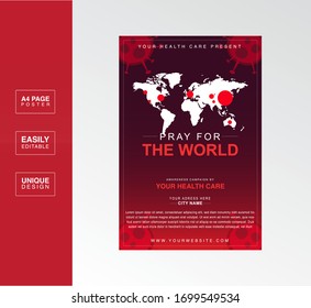 Pray for the world and countries poster. Coronavirus protection vertical poster, flyer, background, banner template design