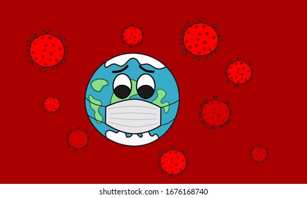 Recen por el mundo. Ilustración vector gráfico del virus de la corona. Infección por el virus de la corona.Covid-19. Wuhan. La Tierra y la Luna. Infección respiratoria por patógenos en China. Virus Corona 2019. 2019-Nov. 
