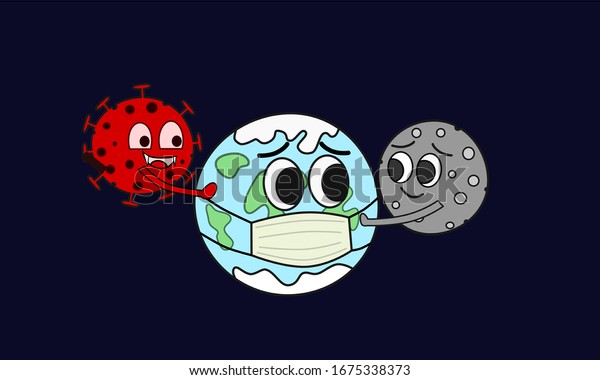 世界のために祈りなさい コロナウイルスのイラストグラフィックベクター画像 コロナウイルス感染 コビド 19 武漢 地球と月 漫画 のベクター画像素材 ロイヤリティフリー