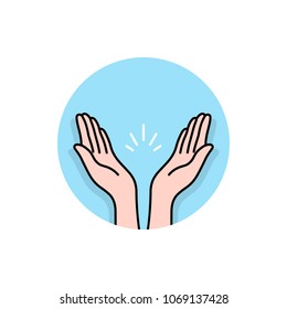 prayer or applause hands round logo. concept of human congratulation or commendation and handclap or respect. cartoon flat trend modern logotype graphic linear design isolated on white background