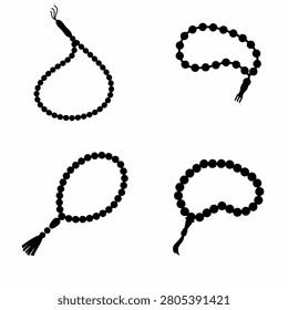 Prayer beads icon vector set islamic tasbih and rosary line art symbols