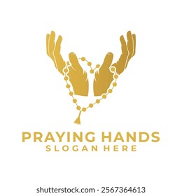 Prayer beads Love shape and Hand logo vector template. Pray logo design