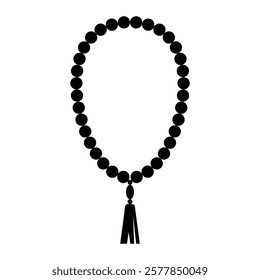 Prayer beads vector icon. Meditation, spiritual accessory illustration. Black silhouette isolated on white background.