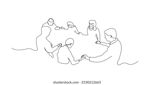 Oración antes de las comidas en el Día de Acción de Gracias. Las Personas se toman de la mano. Oración en la mesa. Boceto. Ilustración vectorial. Vector hecho a mano, no IA.