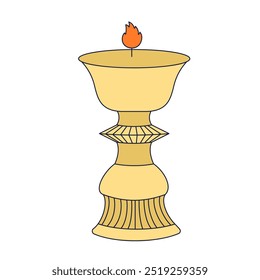 Candelero de oración con vela ardiente para respeto y devoción a la enseñanza de Buda en estilo plano garabato aislado sobre fondo blanco. Concepto de base o Asistencia de la práctica espiritual