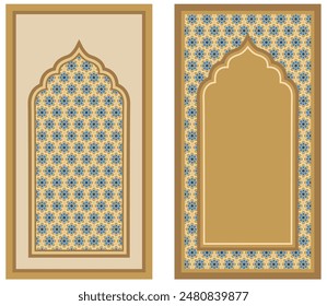 Prayer Carpet, Islamic Muslim Prayer Mats Rug Janamaz design pattern illustration. tiles, arabic pattern